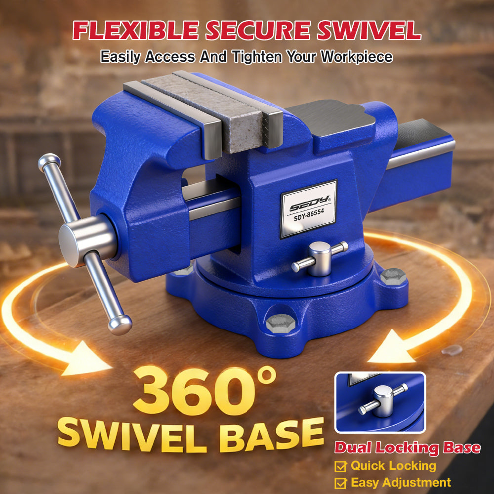 6 inch bench vise with swivel base 4500 lbs heavy duty cast iron vise with anvil and magnetic soft jaw pads