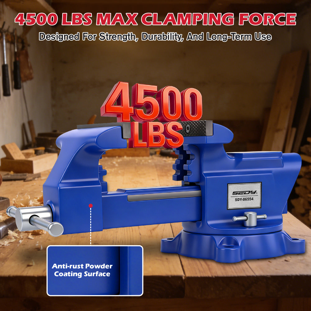 6 inch bench vise with swivel base 4500 lbs heavy duty cast iron vise with anvil and magnetic soft jaw pads