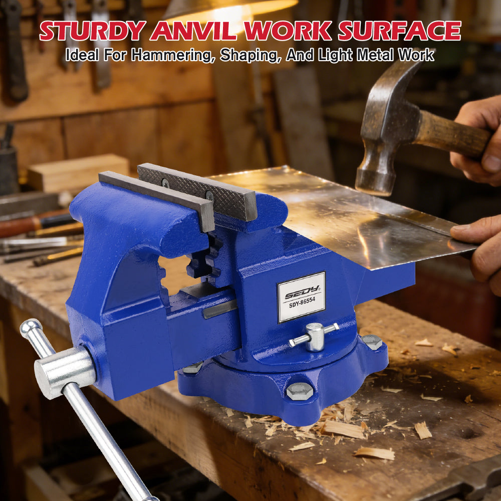 6 inch bench vise with swivel base 4500 lbs heavy duty cast iron vise with anvil and magnetic soft jaw pads