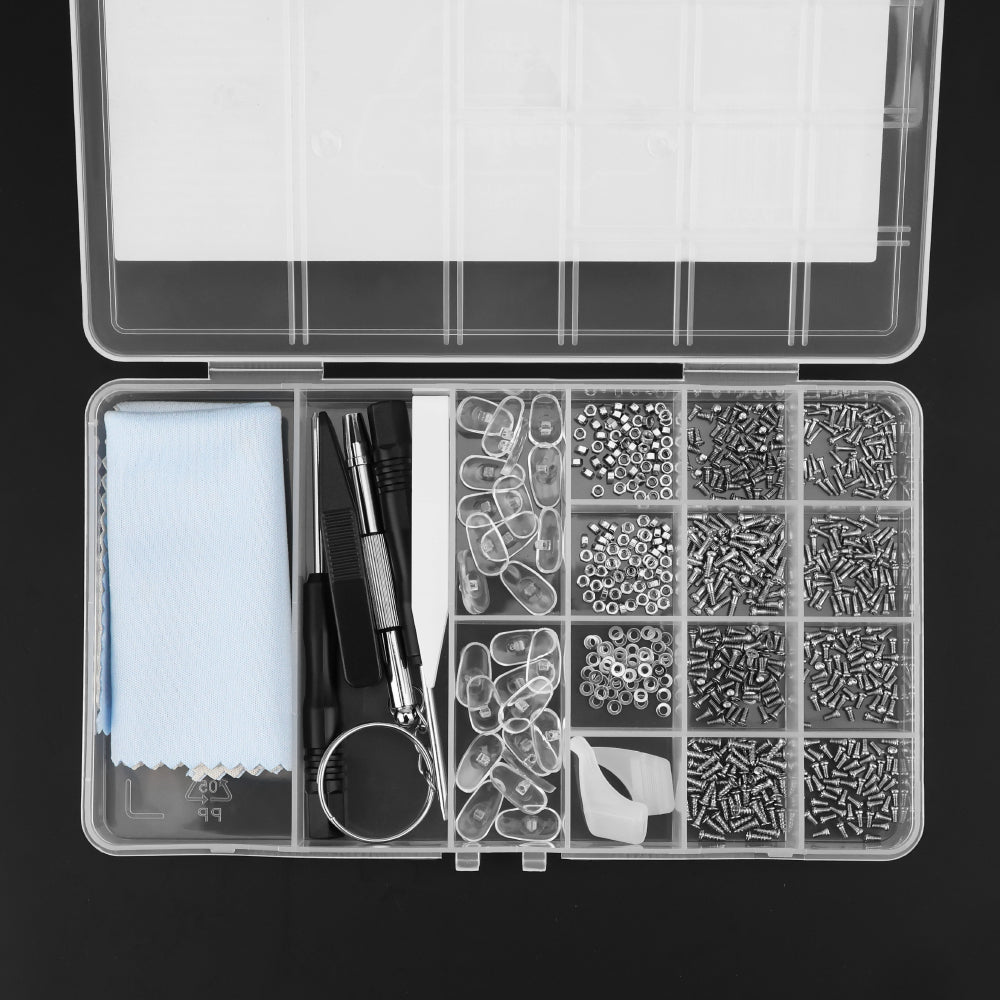 HORUSDY 633pcs eyeglasses repair kit with screws, nose pads, mini screwdrivers and tweezers for glasses and sunglasses repair