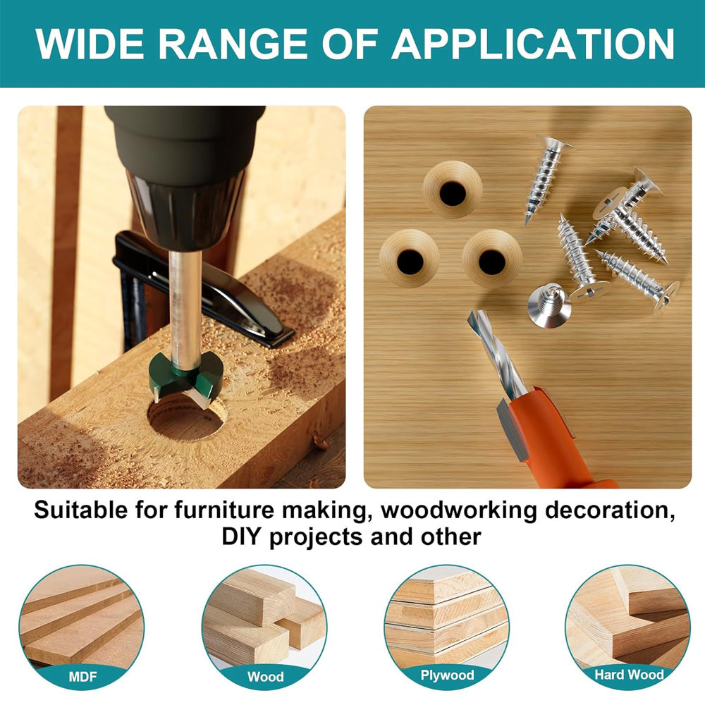 HORUSDY 12PCS Woodworking Drill Bit Set with 7 Forstner Bits and 5 Countersink Drill Bits in Storage Case for Wood, MDF, and Plywood