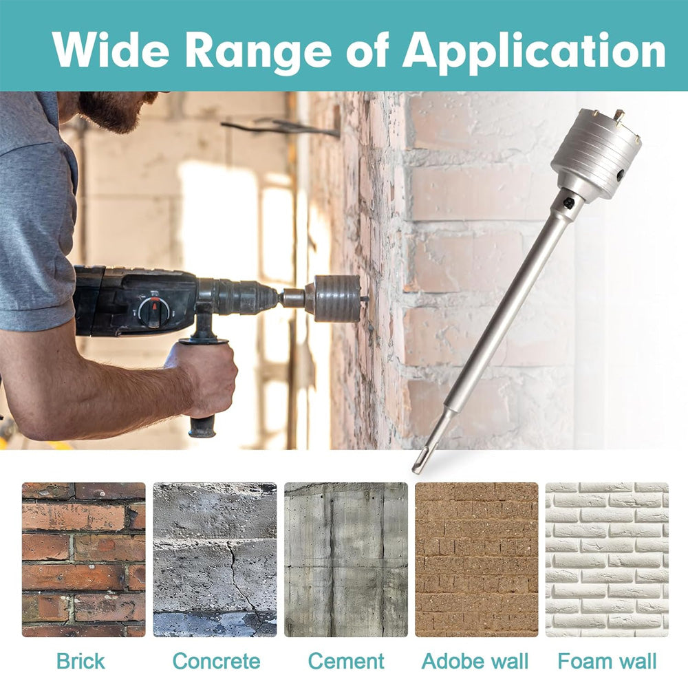 HORUSDY 9PCS SDS Plus Hole Saw Set with Carbide-Tipped Core Drill Bits for Concrete, Brick, Cement, and Masonry in Blue Storage Case