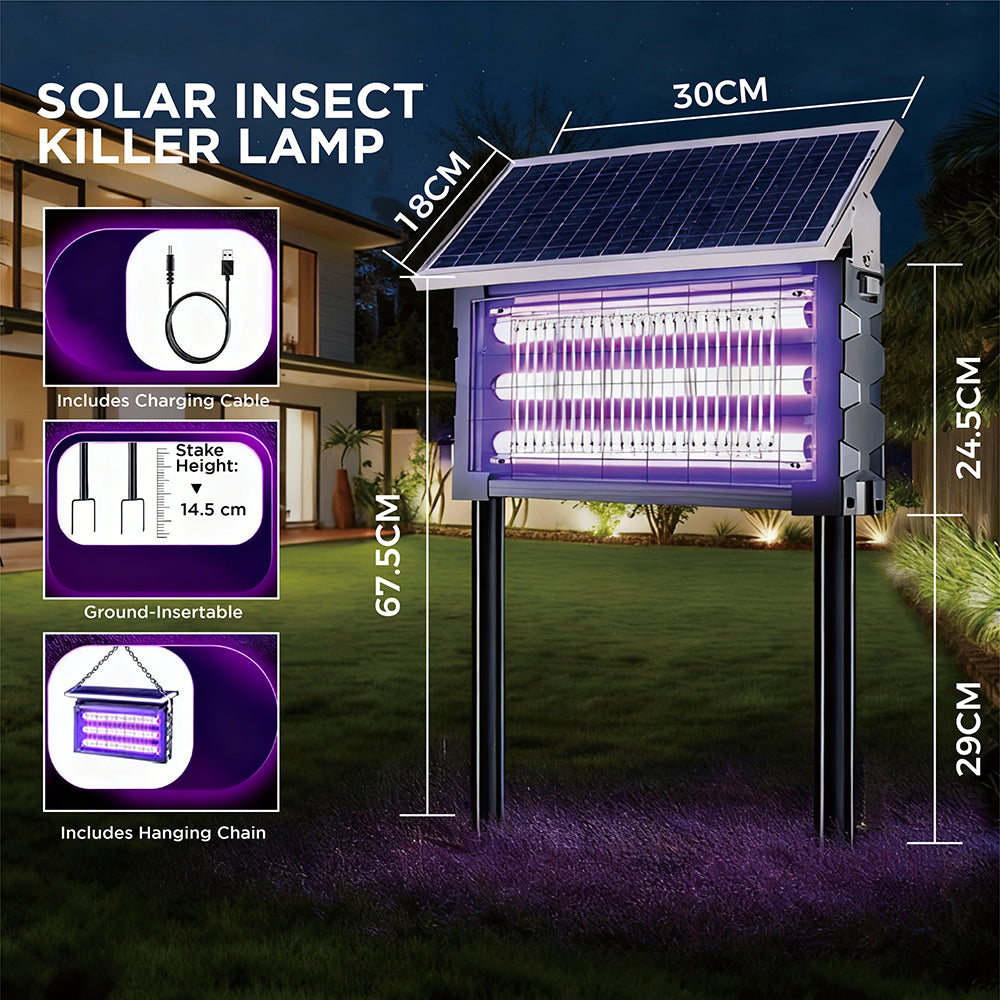 SEDY 3 Size Solar Insect Killer Lamp Set 30cm 50cm 65cm, Motion Sensor UV Bug Zapper with Dual 2400V Grid, 300㎡ Outdoor Mosquito Control