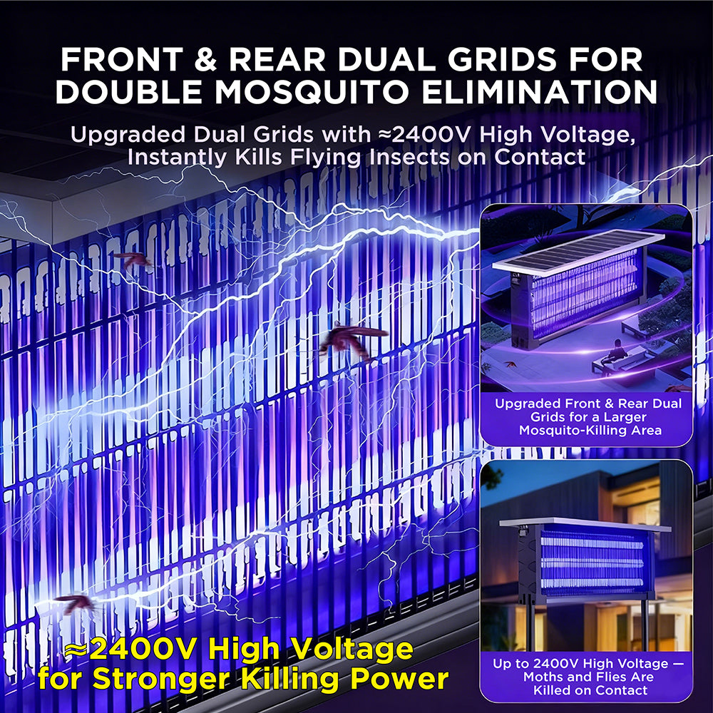 SEDY 3 Size Solar Insect Killer Lamp Set 30cm 50cm 65cm, Motion Sensor UV Bug Zapper with Dual 2400V Grid, 300㎡ Outdoor Mosquito Control