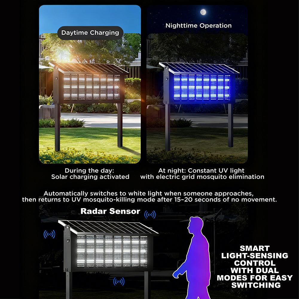 SEDY 3 Size Solar Insect Killer Lamp Set 30cm 50cm 65cm, Motion Sensor UV Bug Zapper with Dual 2400V Grid, 300㎡ Outdoor Mosquito Control
