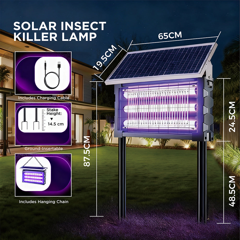 SEDY 3 Size Solar Insect Killer Lamp Set 30cm 50cm 65cm, Motion Sensor UV Bug Zapper with Dual 2400V Grid, 300㎡ Outdoor Mosquito Control