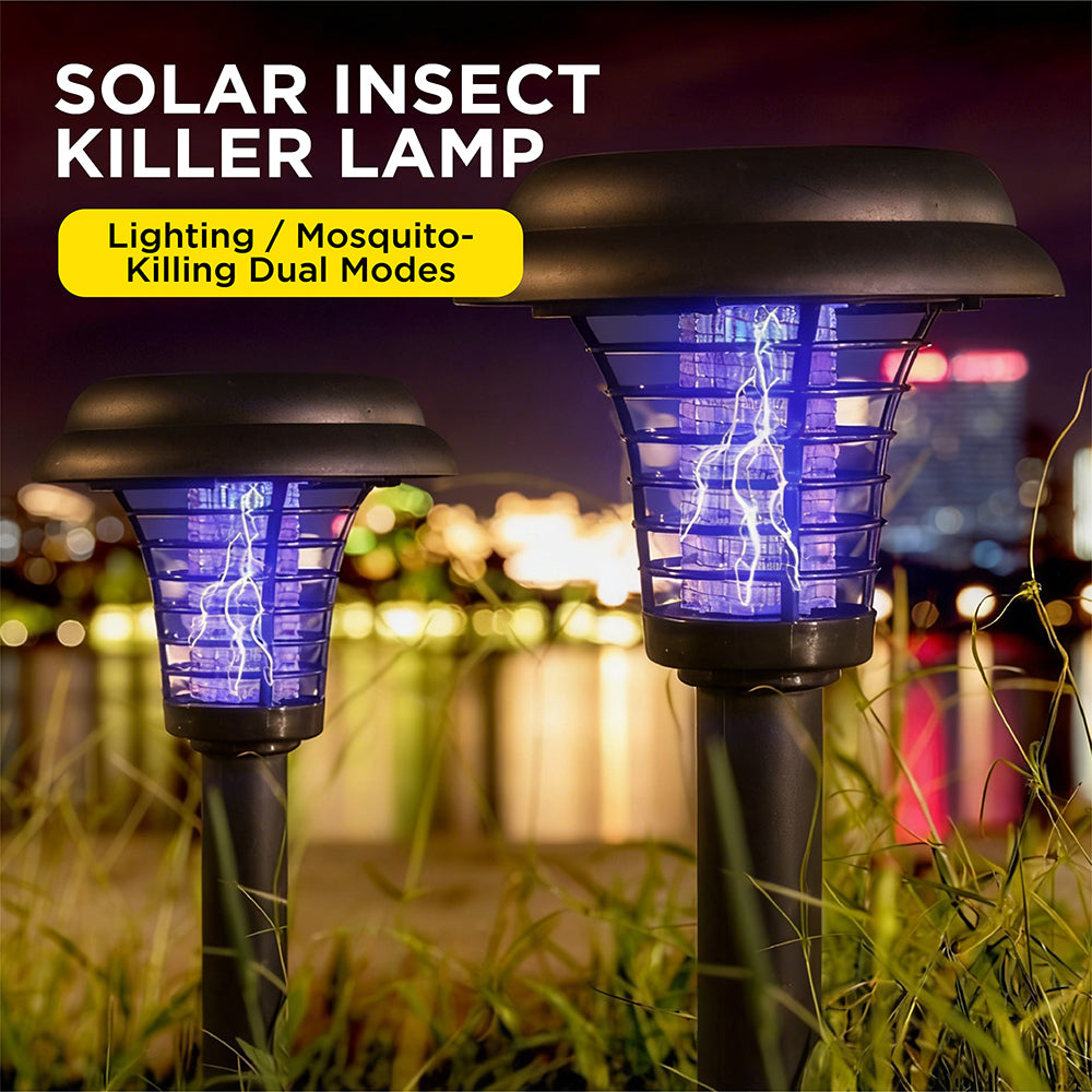 2 pack solar insect killer lamp outdoor bug zapper garden stake light with dual lighting and mosquito killing modes