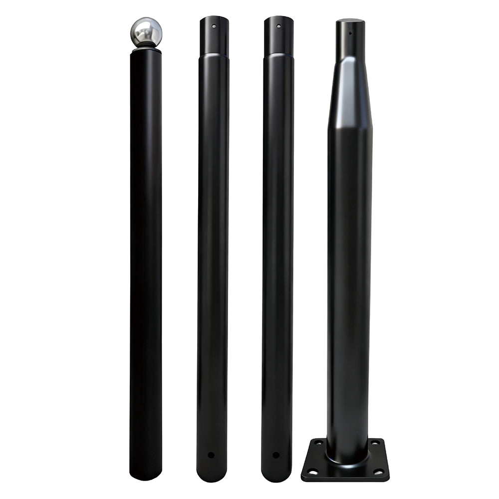 3.5m solar garden light pole with round solar lamp head, outdoor solar pathway light post, sectional black metal design for yard and garden lighting