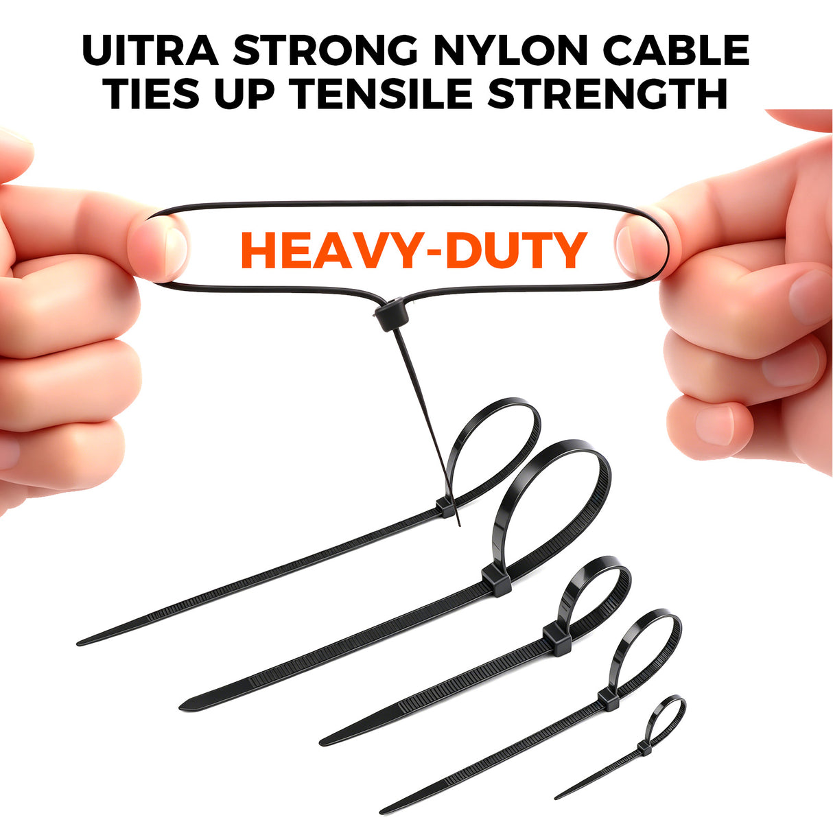 520-piece black nylon cable ties assortment in 4, 8 and 12 inch sizes with self-locking design for wire and cable management
