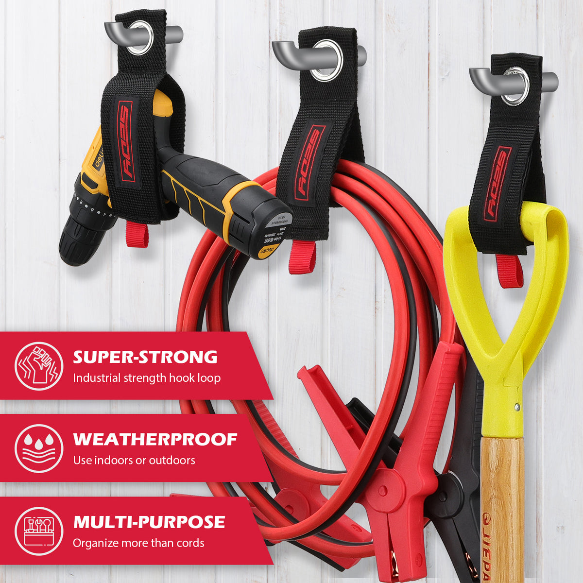6 Pack Heavy Duty Hook and Loop Storage Straps with Metal Grommets for Extension Cords, Hoses, Tools and Garage Organization