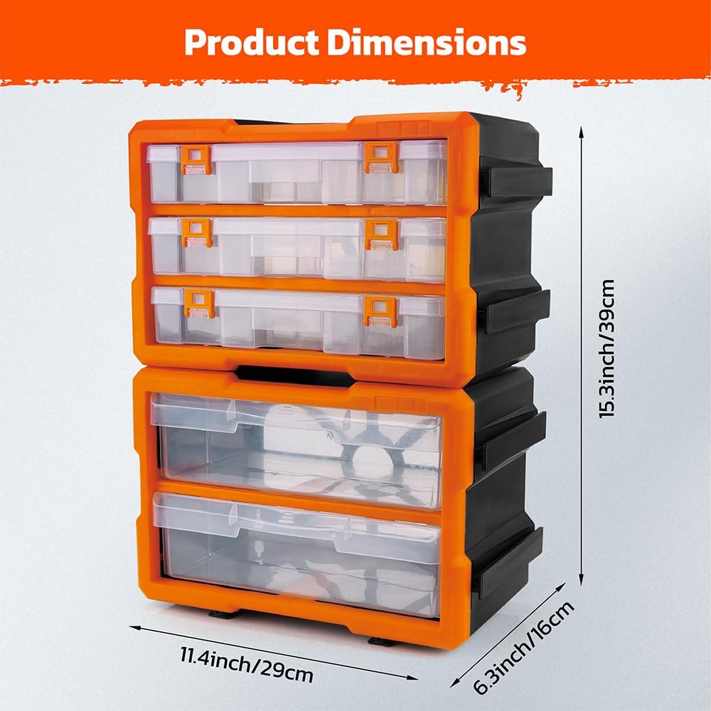 5-Drawer Multipurpose Parts Bin Organizer with Modular Design and Wall-Mountable Feature