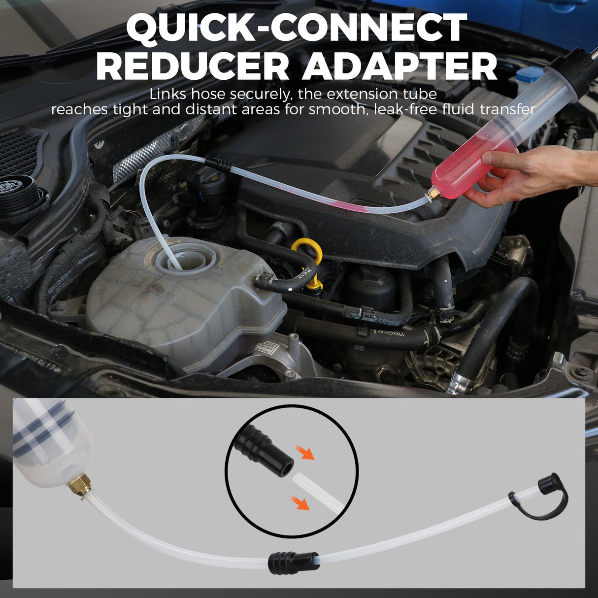200cc fluid extractor pump with hose kit for transferring engine oil, coolant and brake fluid in automotive maintenance
