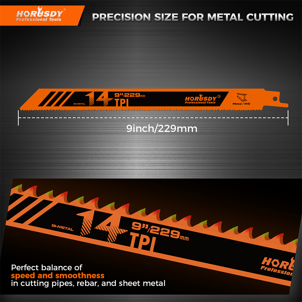 6-piece 9-inch 14TPI bi-metal reciprocating saw blades for cutting metal pipe, rebar, sheet metal and steel plates
