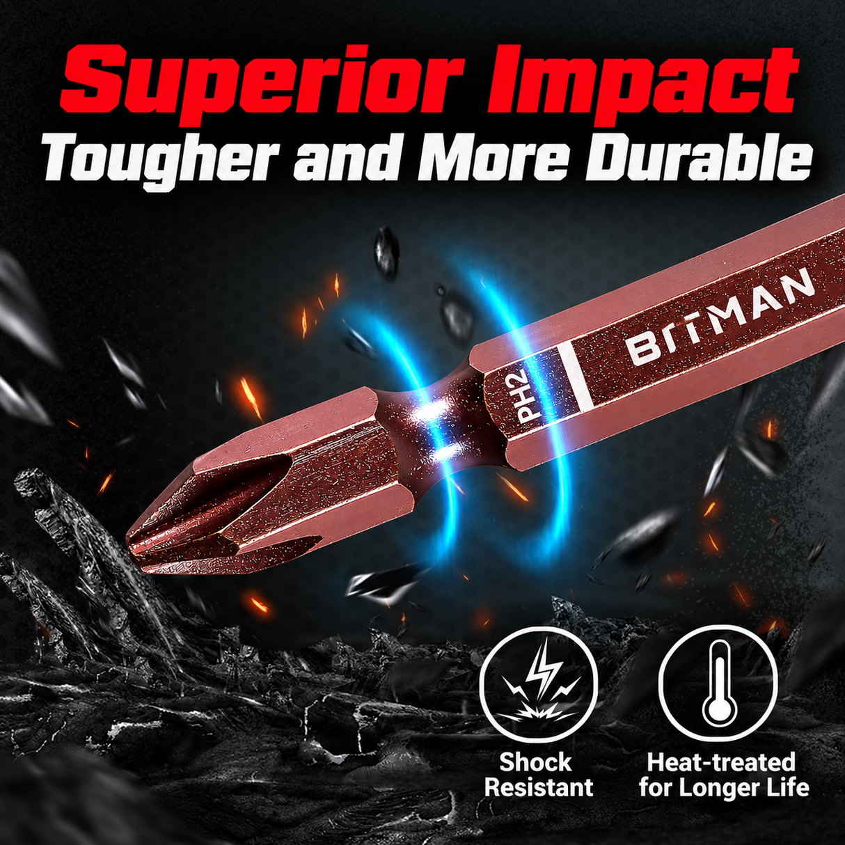 PH2 double-ended impact screwdriver bit set with S2 steel magnetic power bits, torsion zone design, available in 65mm, 90mm and 150mm lengths for impact drivers and drills