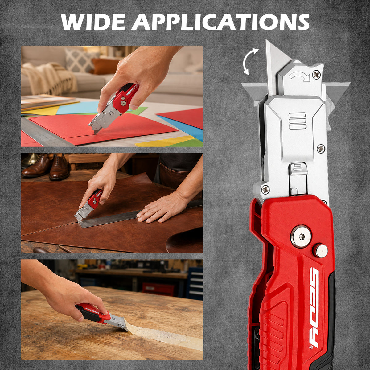 2-in-1 folding utility knife and scraper with SK5 blades, 3-angle locking, built-in blade storage and belt clip