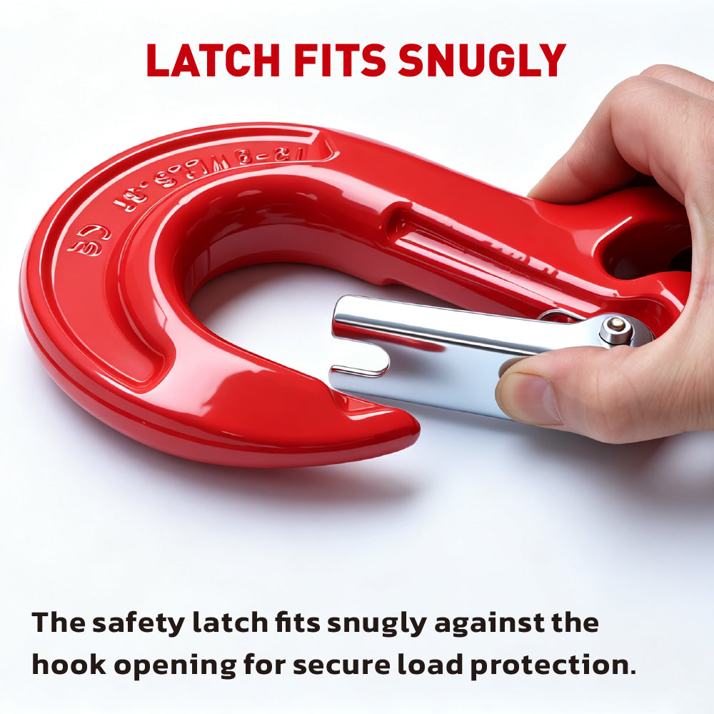heavy-duty clevis slip hook with safety latch, cotter pin and red powder-coated finish for lifting, towing, recovery and rigging applications