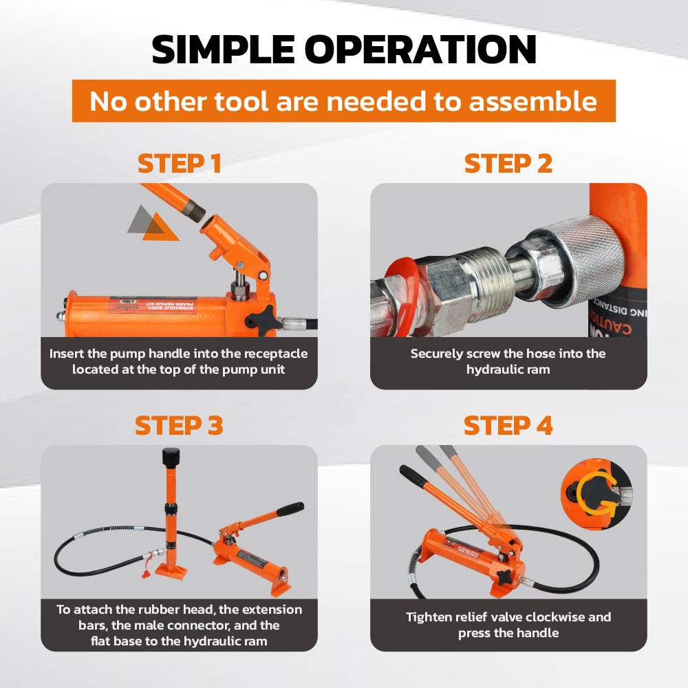 6 ton hydraulic porta power kit 16 piece auto body frame repair tool set with pump extension tubes spreader and carrying case