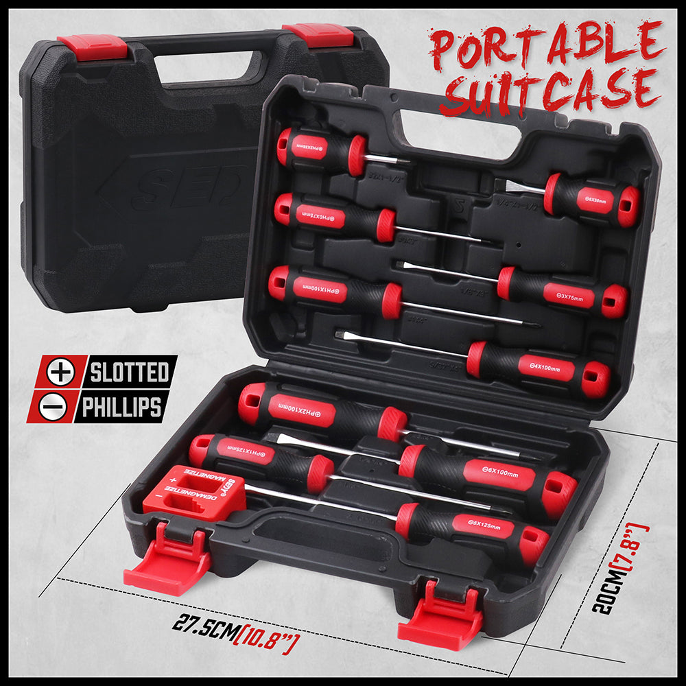 11-piece magnetic screwdriver set with storage rack, Phillips and flathead screwdrivers for home and garage use