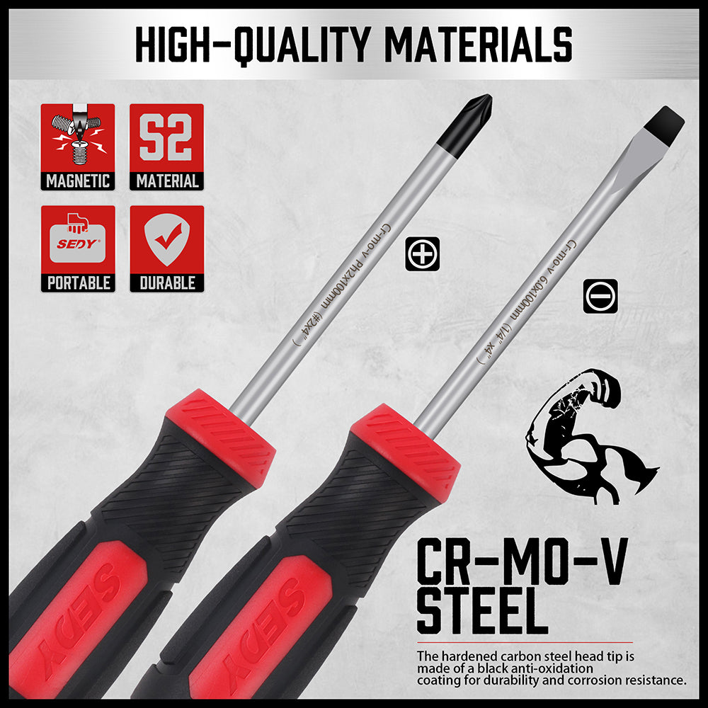 SEDY 11-Piece Magnetic Screwdriver Set with Demagnetizer, CR-MO-V Phillips & Slotted Screwdrivers, S2 Steel Tips, Non-Slip Handles & Portable Storage Case