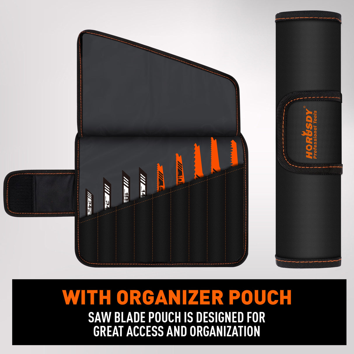 40 piece reciprocating saw blades set with organizer pouch for wood cutting, metal cutting, pruning, demolition and general purpose Sawzall applications