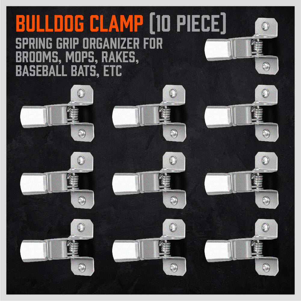 10 Pack Metal Bulldog Clamps, Spring Loaded Wall Mounted Broom and Mop Holder Clips for Garage and Garden Tool Storage