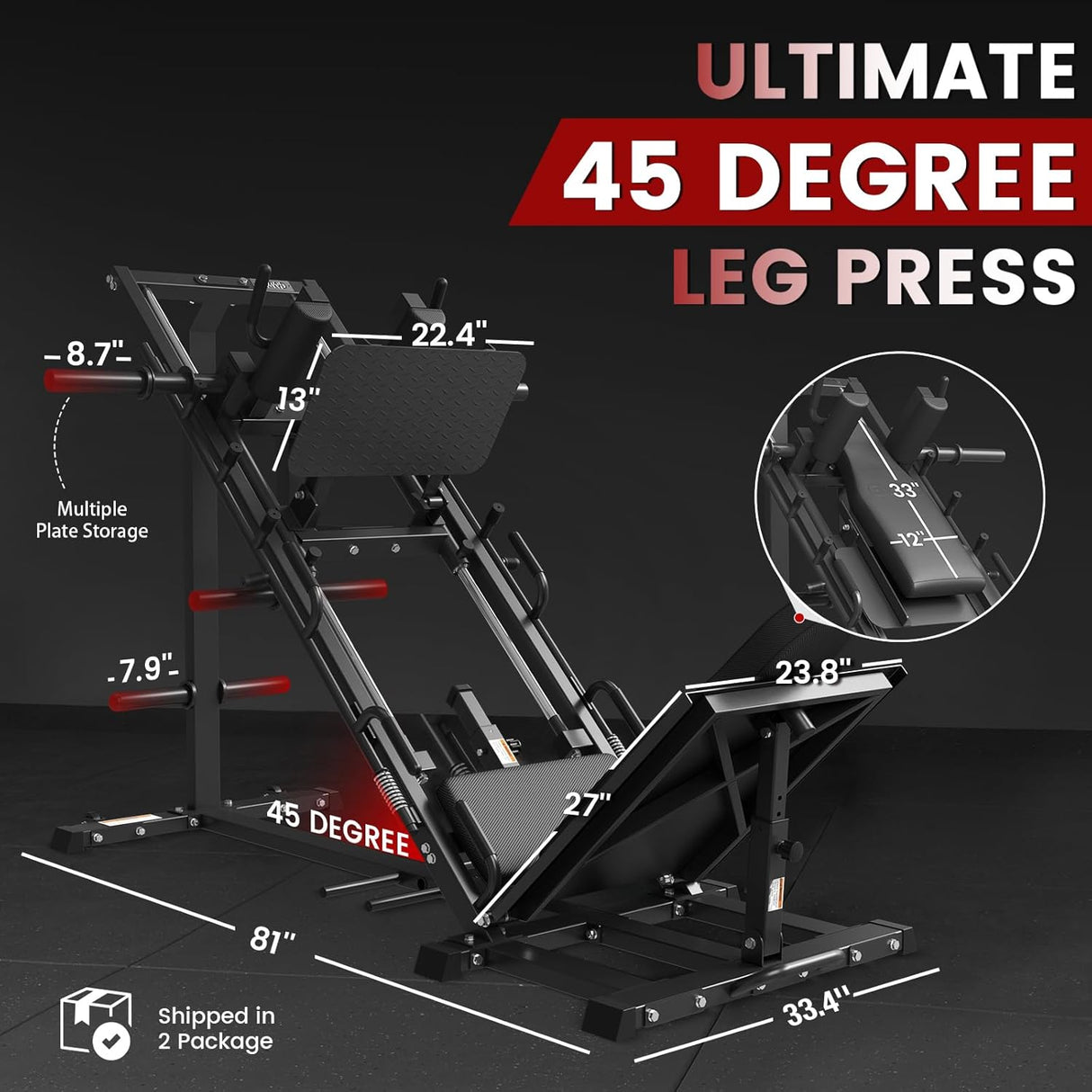 leg press hack squat machine combo 45 degree home gym equipment with bearing system adjustable safety stops heavy duty steel frame 900lbs capacity