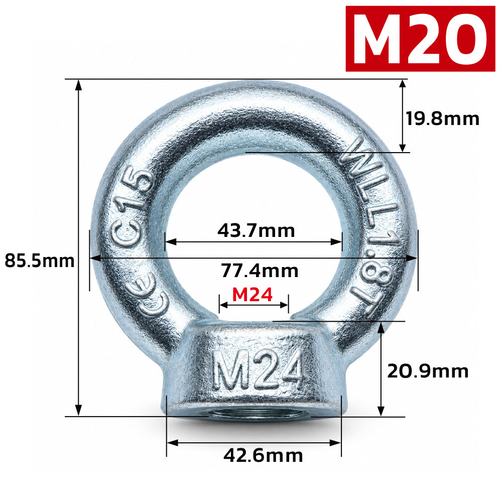 Metric lifting eye nut M8-M24 threaded rigging eye bolt nut for lifting, hoisting, machinery and industrial applications