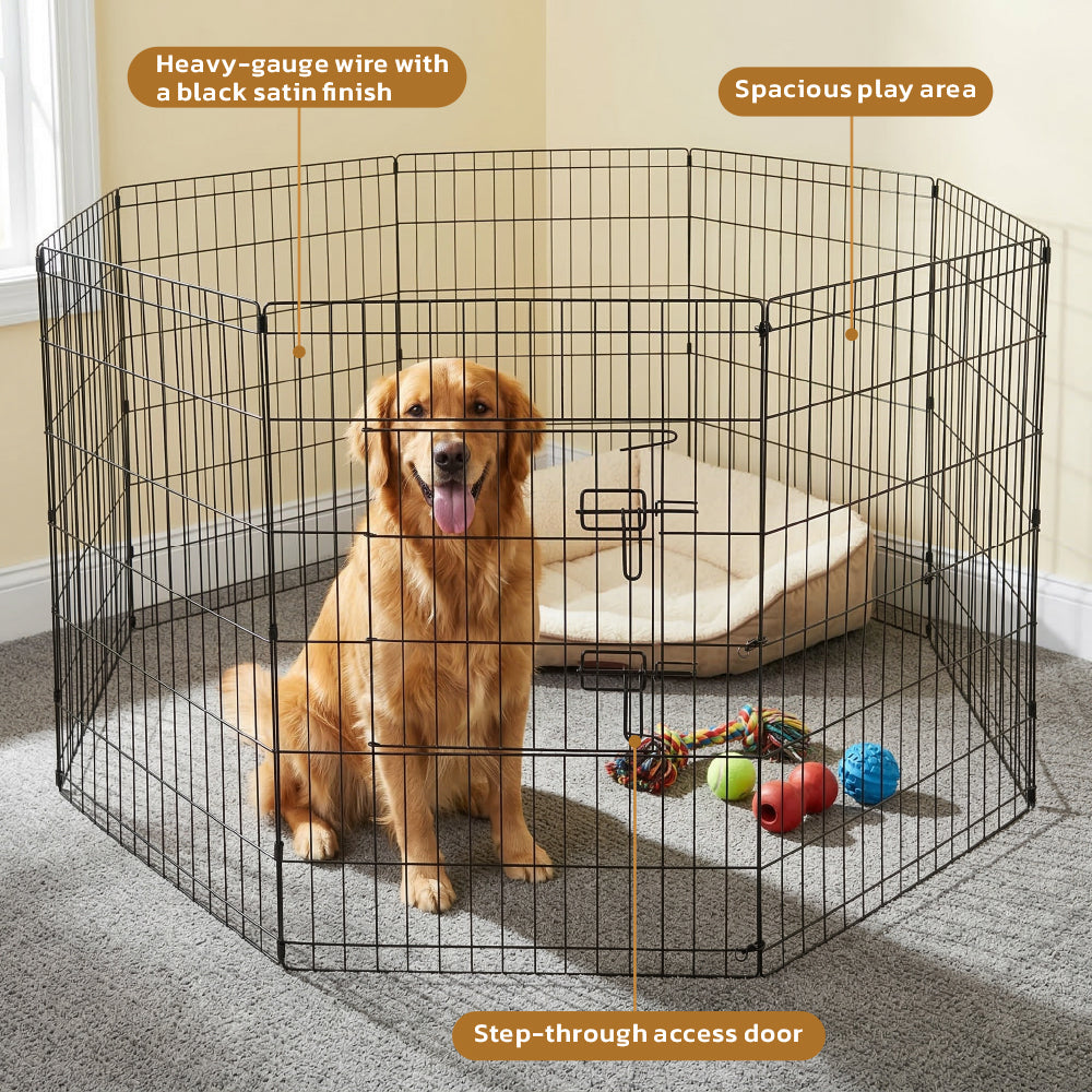 36 inch metal dog playpen 8 panel heavy duty pet exercise pen foldable puppy fence indoor outdoor with door double latch black