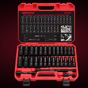 29 piece 1/2 inch drive impact socket set SAE metric deep sockets CRV steel with extension bars heavy duty automotive tool kit