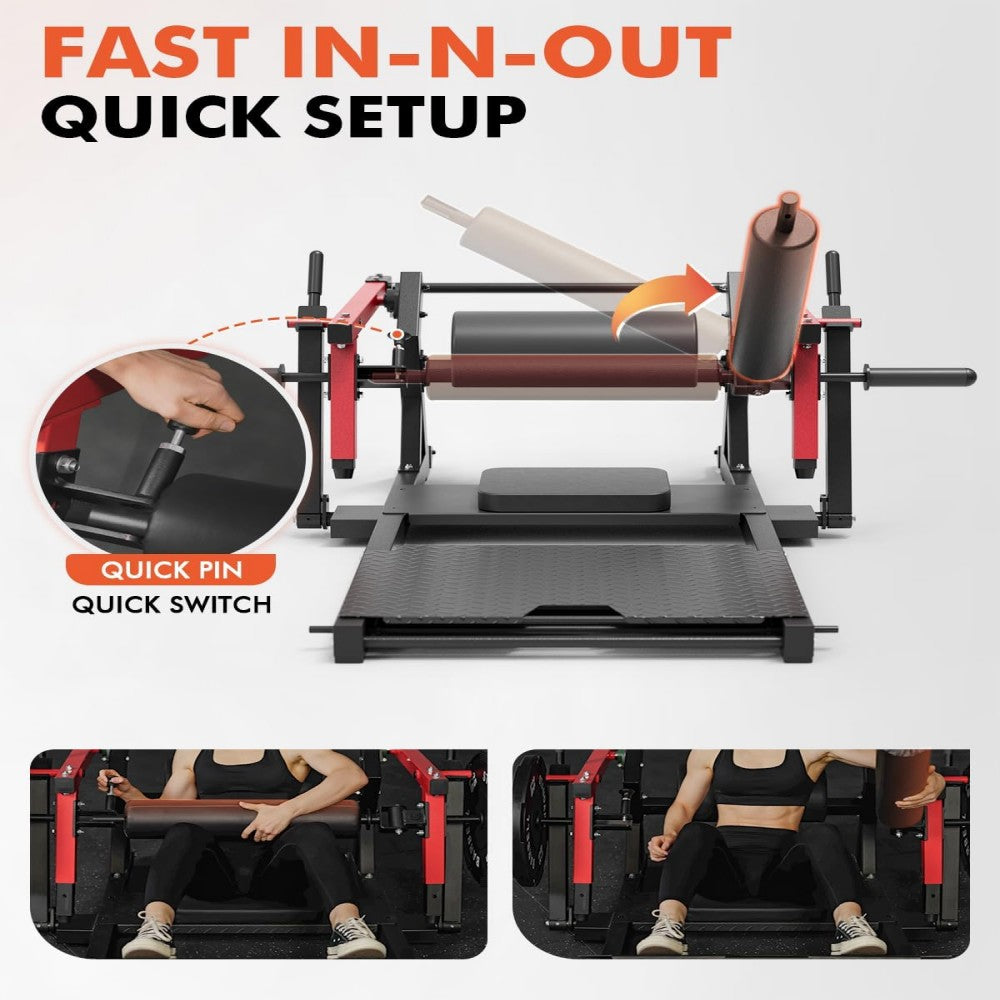 plate loaded leg extension and curl machine with adjustable footplate backrest hip thrust function home gym lower body workout equipment