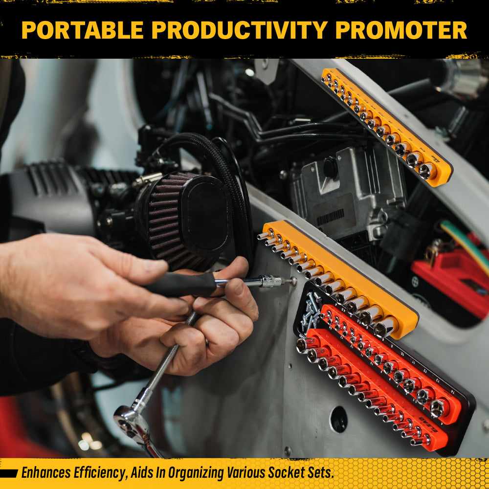 1/4-inch magnetic detachable socket organizer set for metric and SAE sockets, heavy-duty tray for toolboxes, carts, and workshop storage