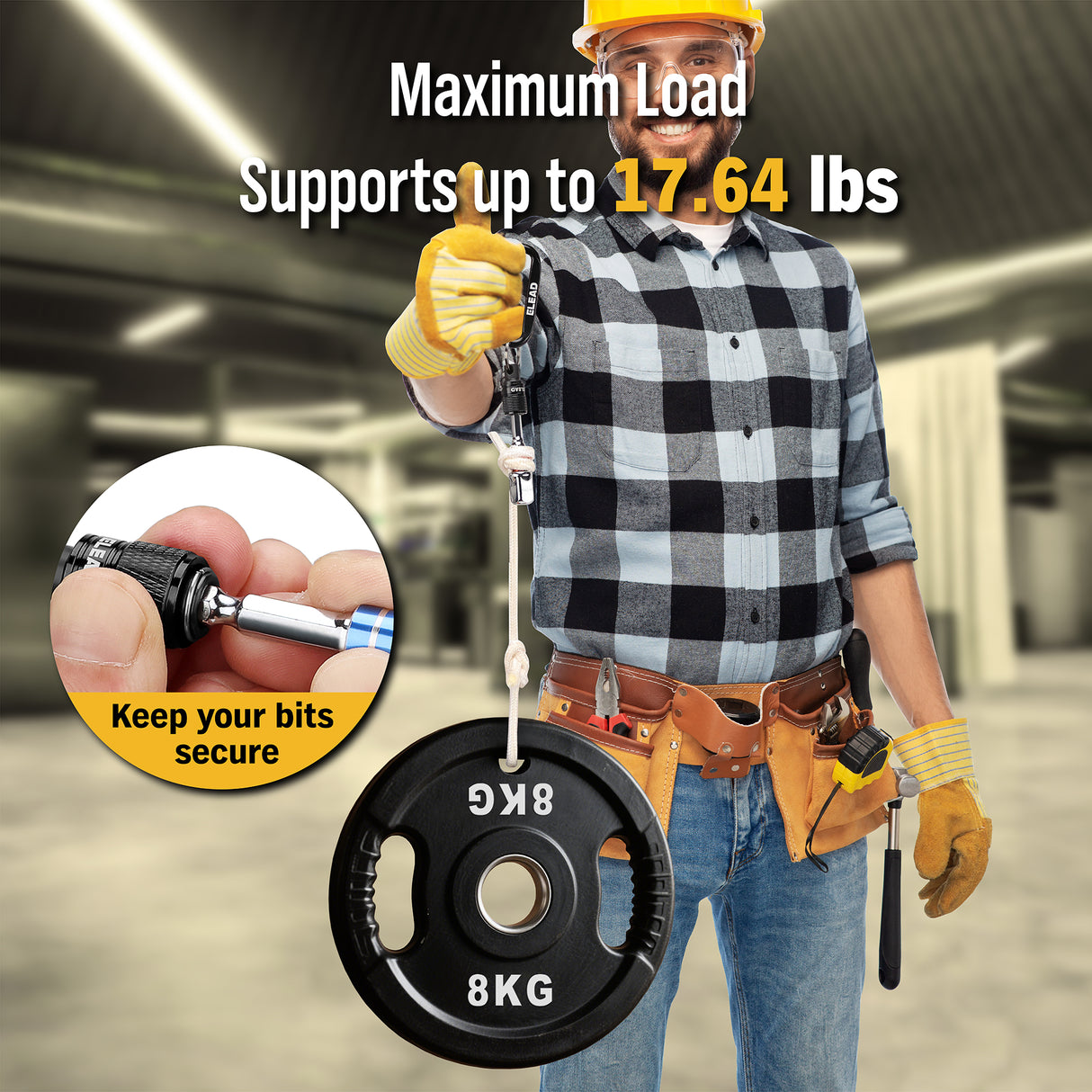 ELEAD 6-Pack Black Drill Bit Holder with Carabiner, 1/4" Hex Quick Release