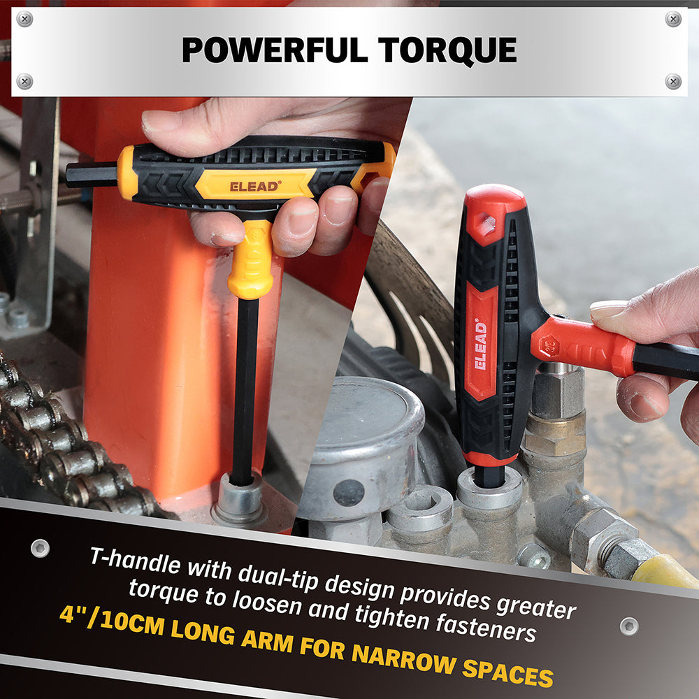 14 piece T handle hex key set CR-V steel metric SAE allen wrench long arm ergonomic grip tool set for automotive repair garage