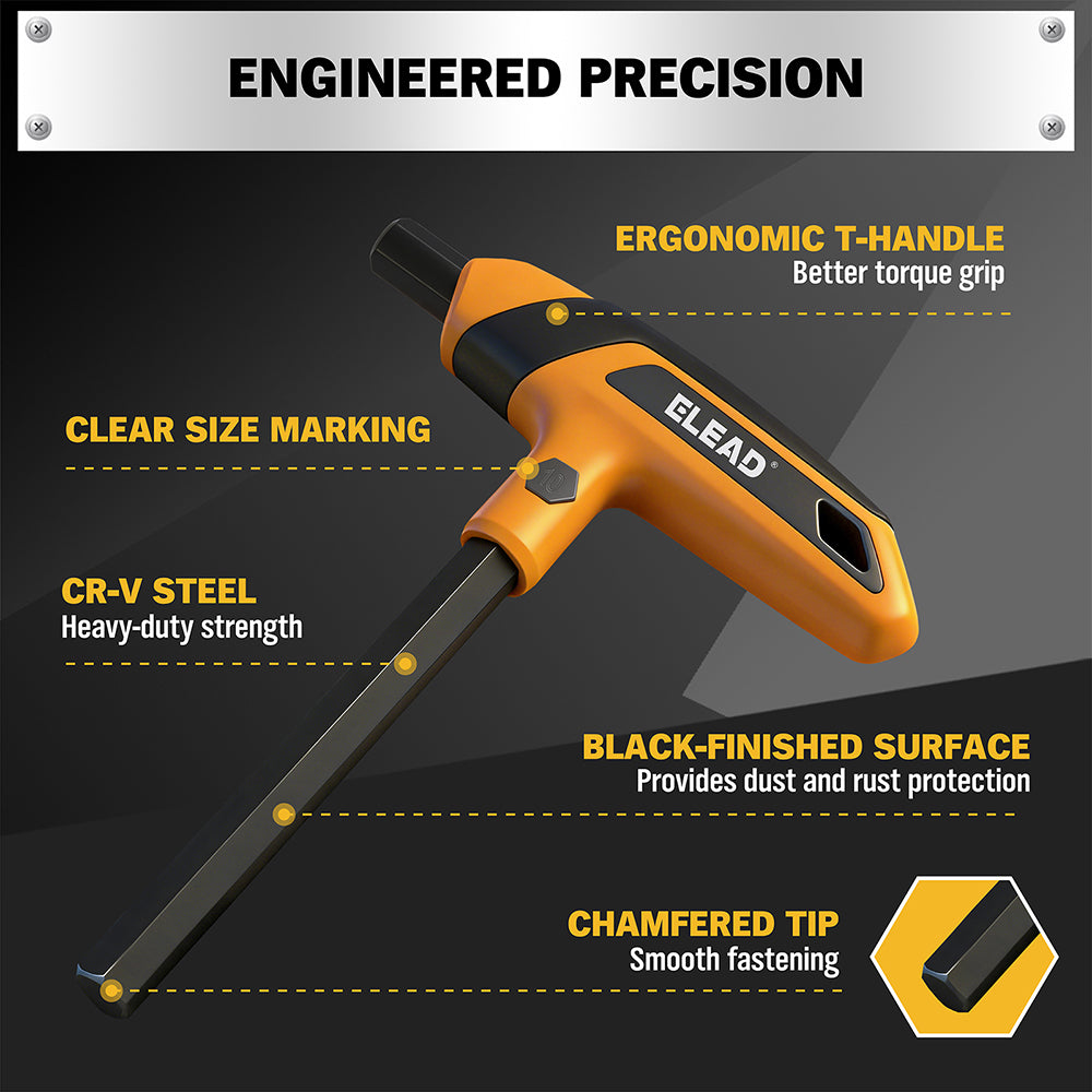 14 piece T handle hex key set CR-V steel metric SAE allen wrench ergonomic grip long arm hex key set for automotive repair