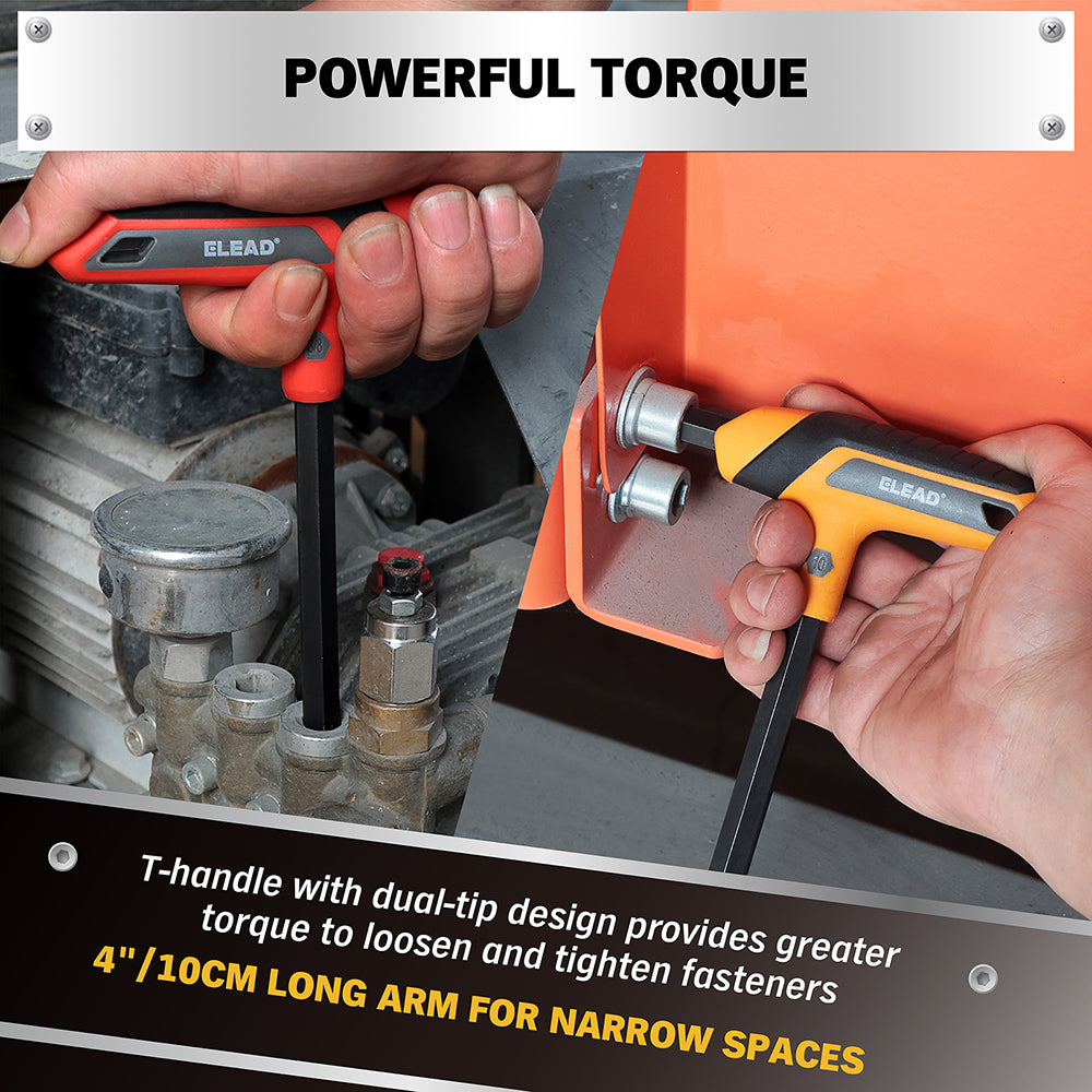 14 piece T handle hex key set CR-V steel metric SAE allen wrench ergonomic grip long arm hex key set for automotive repair