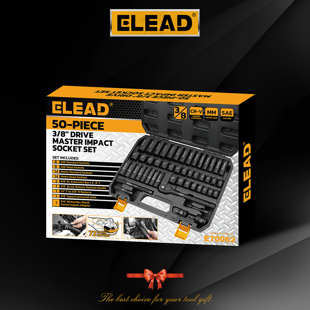 50 piece 3/8 drive master impact socket set metric and SAE with ratchet and carry case