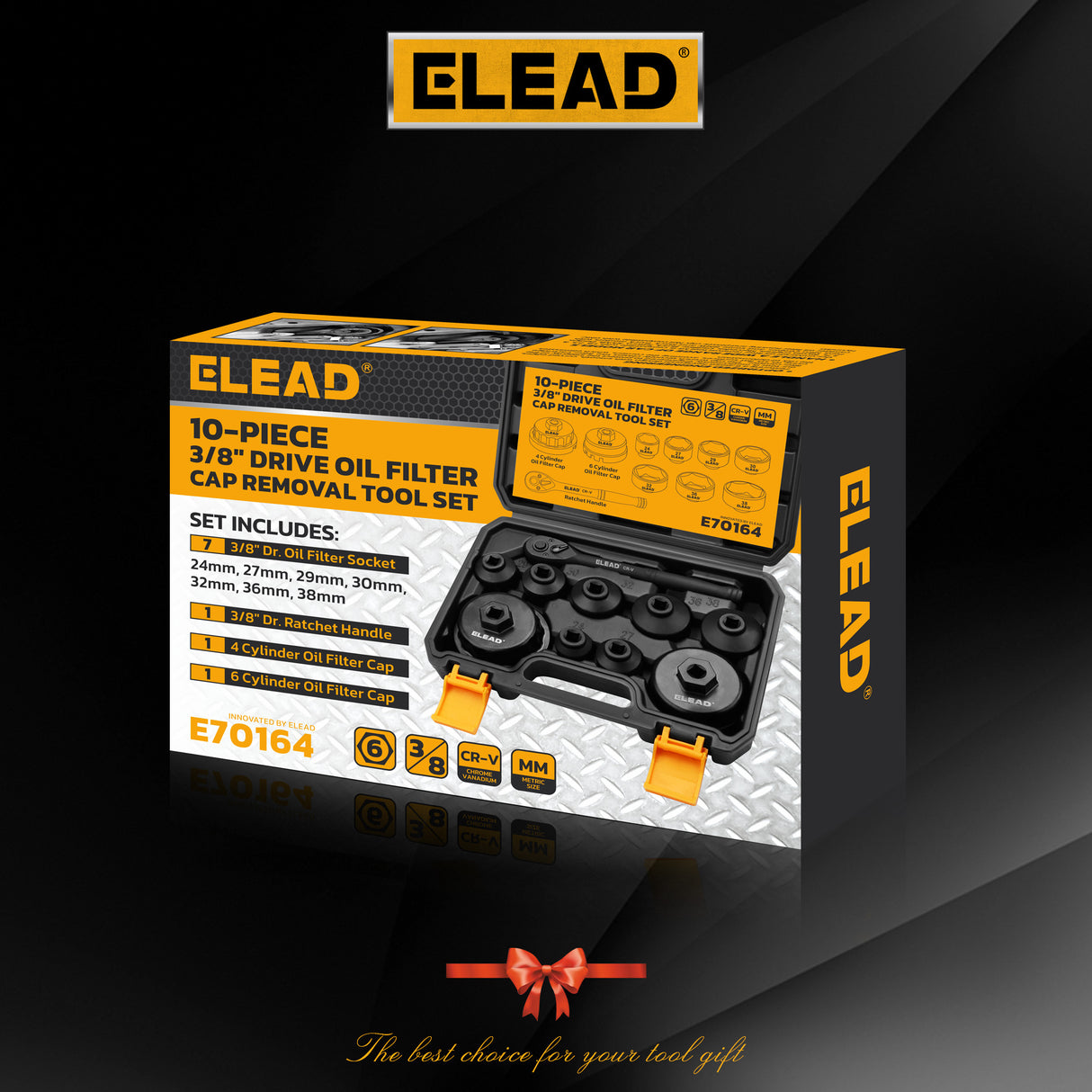 10-piece 3/8 inch oil filter cap removal tool set with metric sockets and ratchet