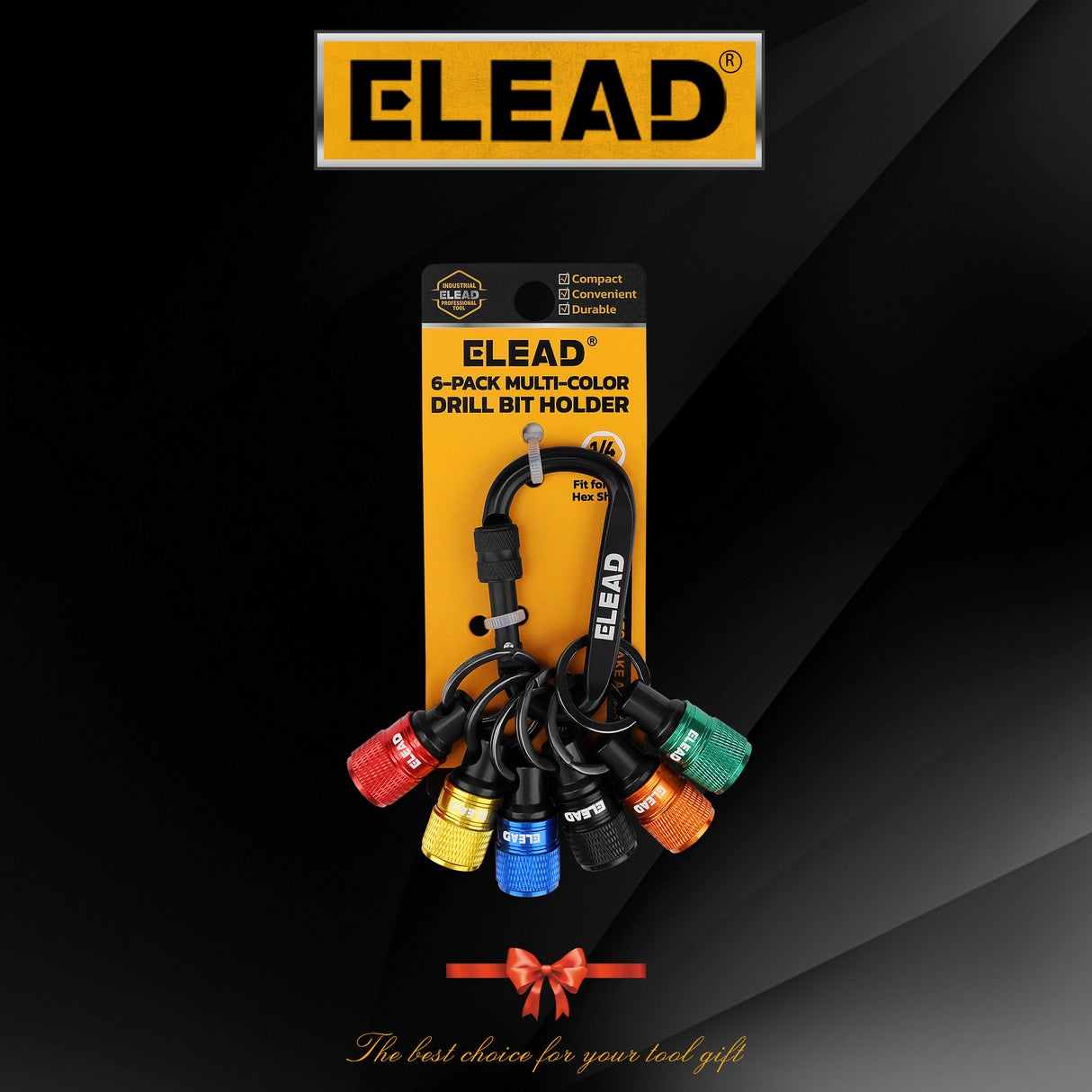 ELEAD 6-pack multi-colour drill bit holder with quick release carabiner, 1/4 inch hex shank organisers for screwdriver and drill accessories
