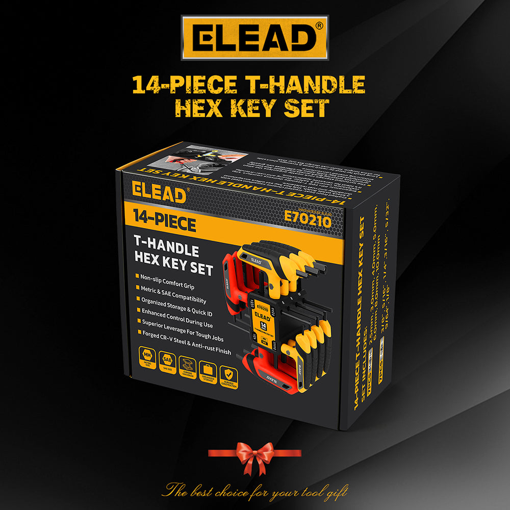 14 piece T handle hex key set CR-V steel metric SAE allen wrench ergonomic grip long arm hex key set for automotive repair