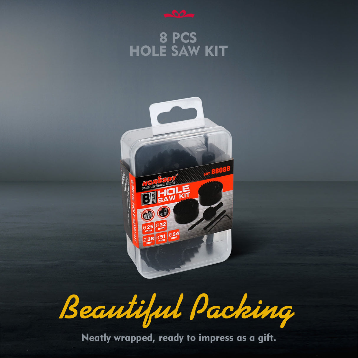 HORUSDY 8PCS Hole Saw Kit with Mandrel, Drill Bits, Hex Key and Storage Case for Wood, PVC and Plasterboard