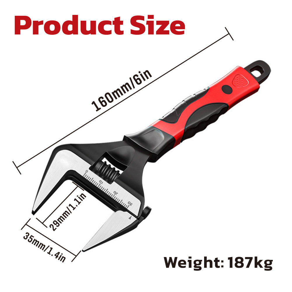 Wide opening adjustable wrench set with laser scale, short handle design and rubber grip, including 6-inch and 10-inch spanners for plumbing and mechanical work