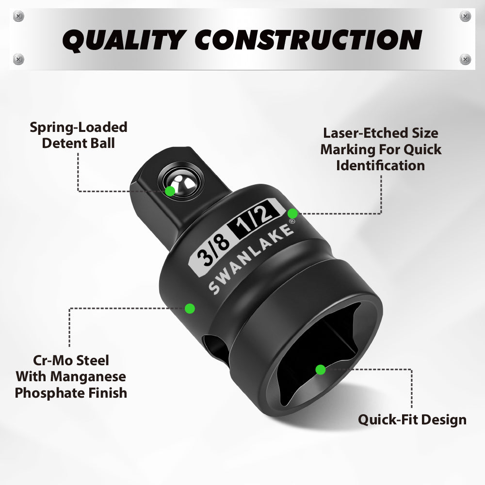 SWANLAKE 7-Piece Impact Universal Joint & Socket Adapter Set, 1/4 3/8 1/2 Drive, CR-Mo Steel with Magnetic Socket Rail