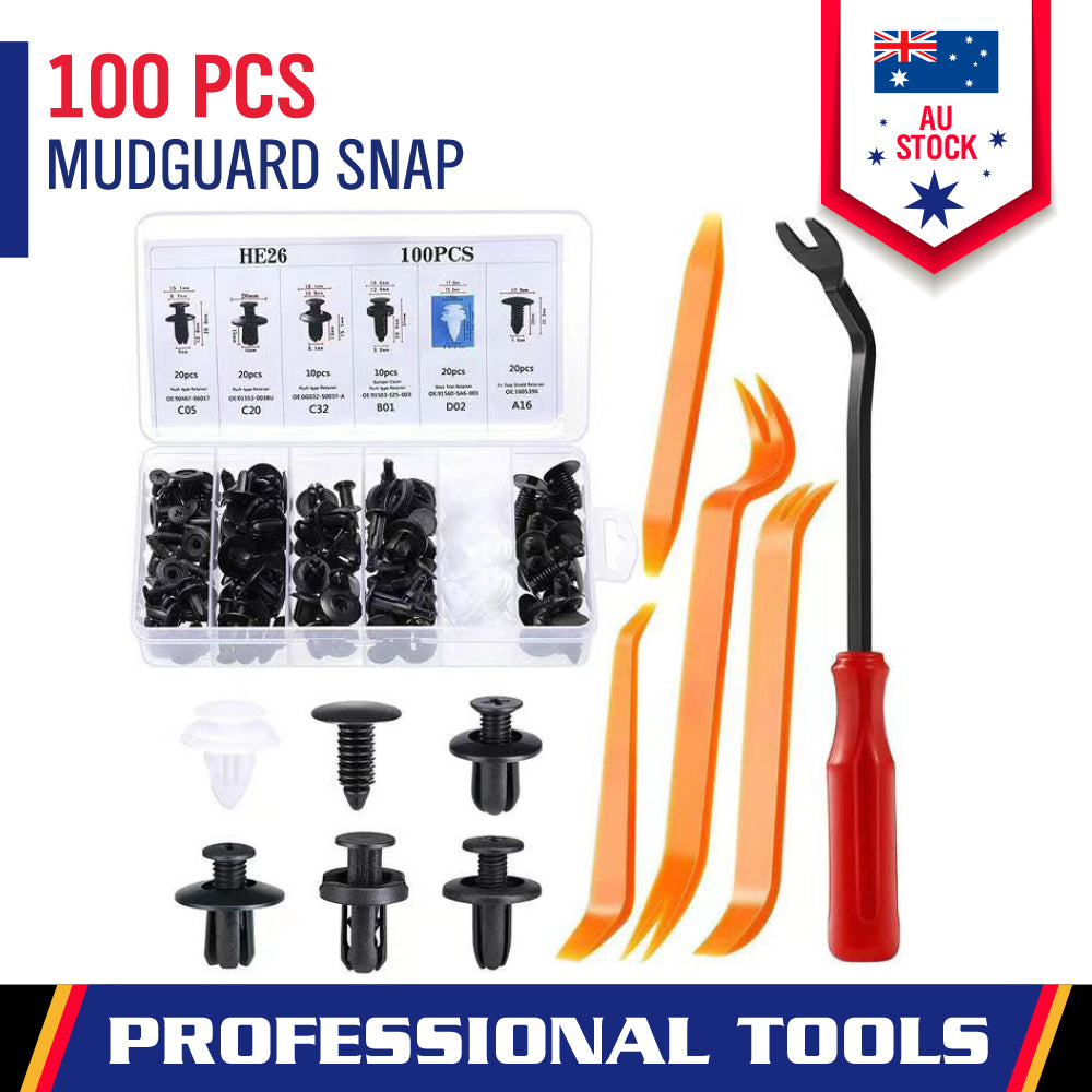 100PCS car fastener clips and trim removal tool kit for automotive panel, bumper, and door repair in Australia