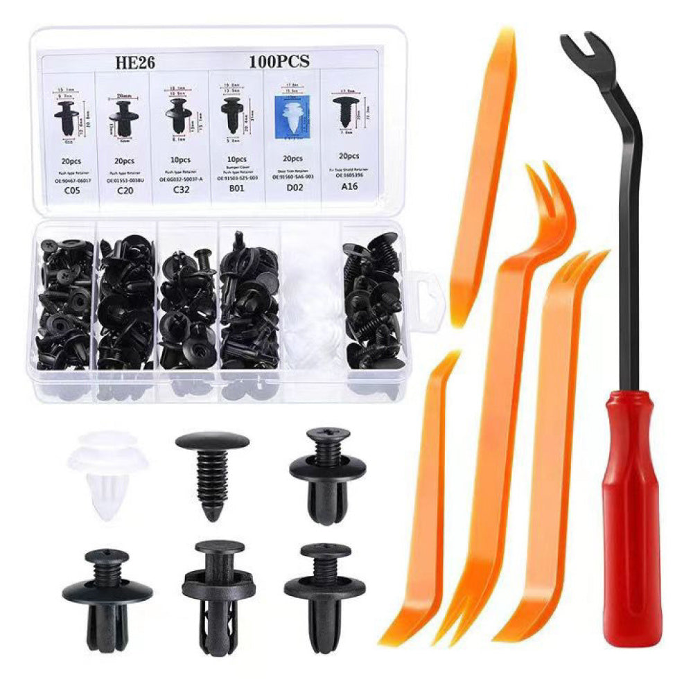 100PCS car fastener clips and trim removal tool kit for automotive panel, bumper, and door repair in Australia