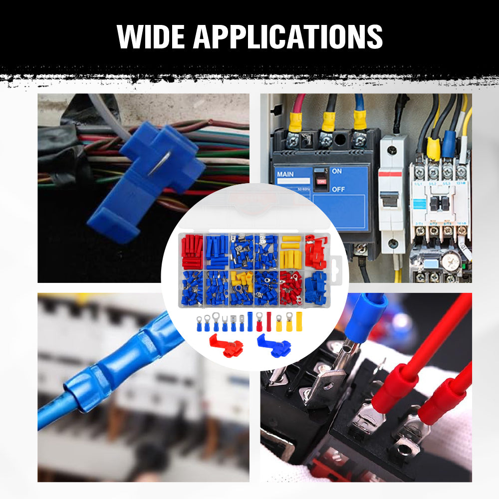 200-piece electrical connector kit with insulated crimp terminals and quick connectors for automotive and electrical wiring