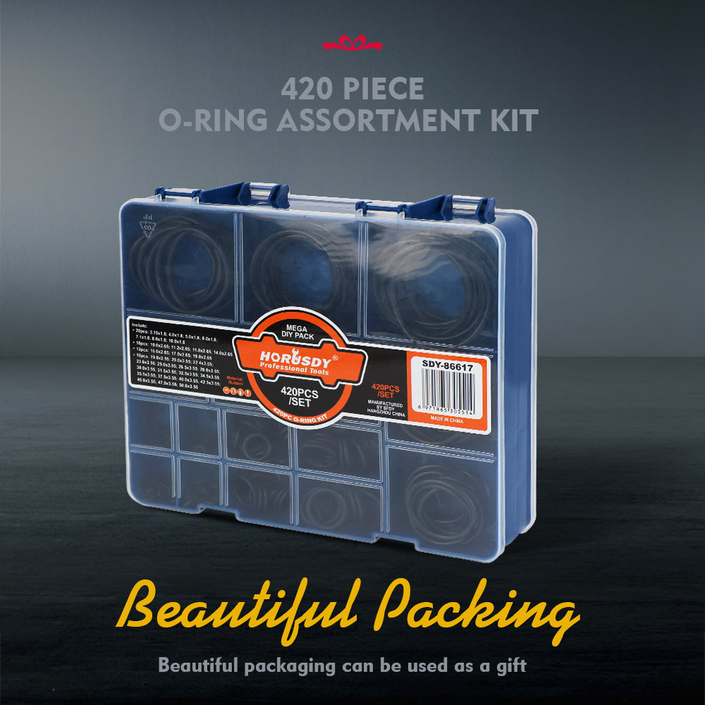 420 piece o ring assortment kit with 32 sizes nbr rubber sealing rings in double layer organizer case for automotive plumbing and diy repairs