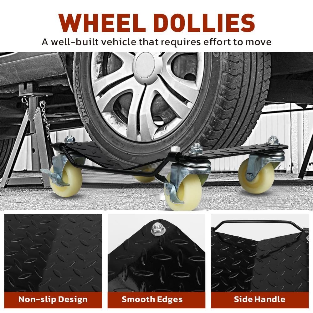 2-piece heavy duty car wheel dolly set with 360° swivel casters for vehicle moving and garage use