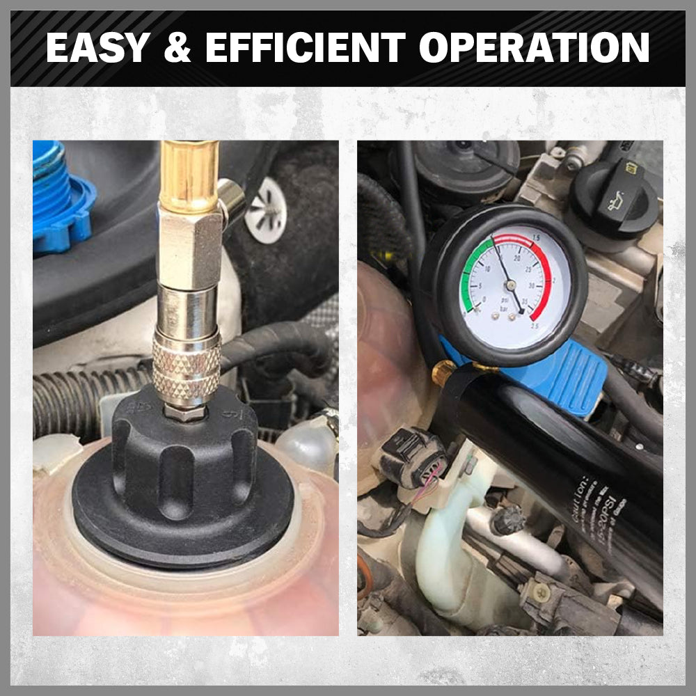 SEDY 18 piece radiator pressure tester kit with pump gauge thermometer and multiple radiator cap adapters for car cooling system leak testing