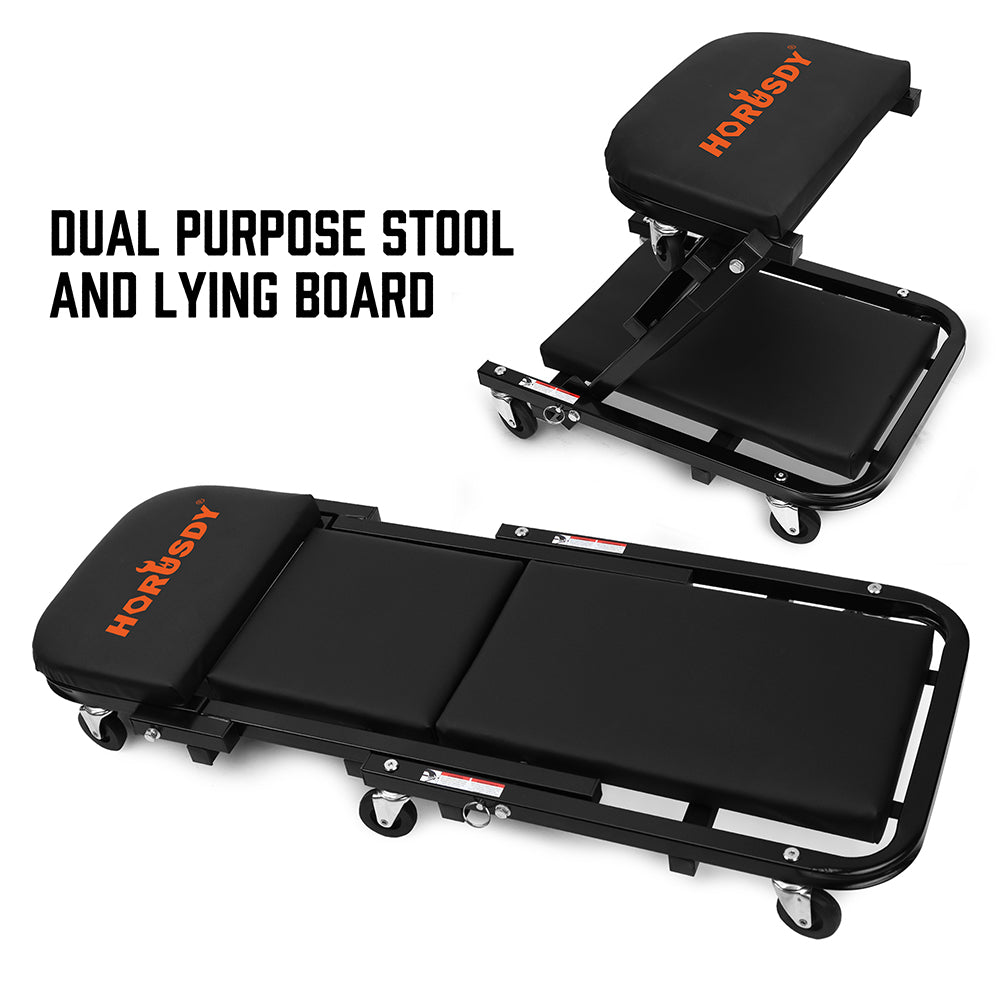 rolling creeper seat and lying board with 360 degree swivel casters for garage car repair and workshop use