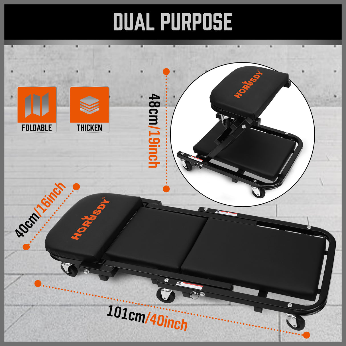 rolling creeper seat and lying board with 360 degree swivel casters for garage car repair and workshop use